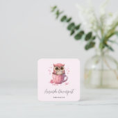 Niedliche rosa Eule im Cup Quadratische Visitenkarte (Stehend Vorderseite)