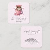 Niedliche rosa Eule im Cup Quadratische Visitenkarte (Vorne/Hinten)