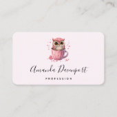 Niedliche rosa Eule im Cup Visitenkarte (Vorderseite)