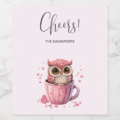 Niedliche rosa Eule im Cup Weinetikett (Einzelnes Label)