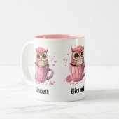 Niedliche rosa Eule im Cup Zweifarbige Tasse (Vorderseite Links)