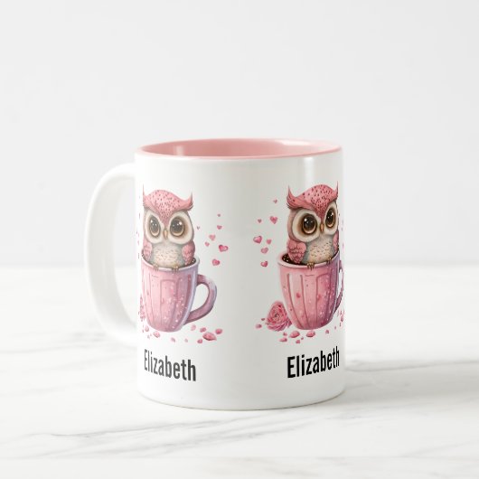 Niedliche rosa Eule im Cup Zweifarbige Tasse (Vorderseite Links)