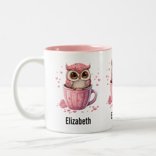 Niedliche rosa Eule im Cup Zweifarbige Tasse (Links)