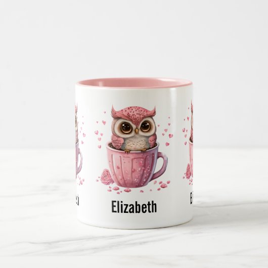 Niedliche rosa Eule im Cup Zweifarbige Tasse (Mittel)