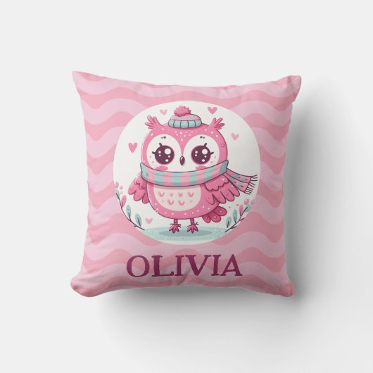 Niedliche Rosa Eule mit Scarf Kissen (Vorderseite)
