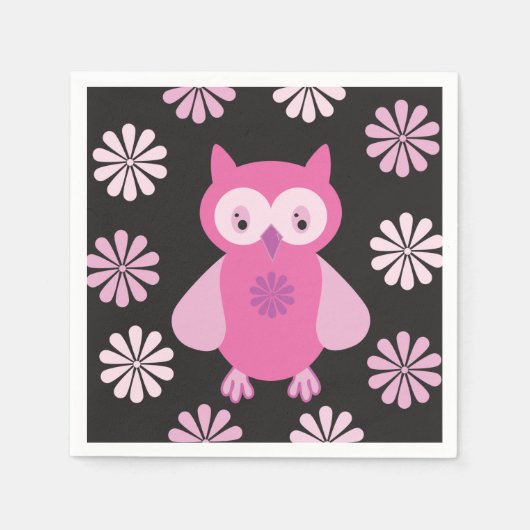 Niedliche Rosa Eule Serviette (Vorderseite)