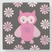 Niedliche Rosa Eule Steinuntersetzer (Vorderseite)