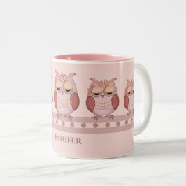 Niedliche Rosa Eule und individuelle Name Zweifarbige Tasse