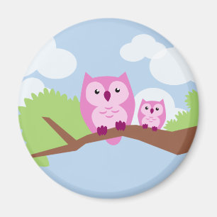 Niedliche rosa Eulen-Mama und Baby Magnet