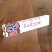 Niedliche rosa Eulen-personalisiertes Namensplakette (Seite)