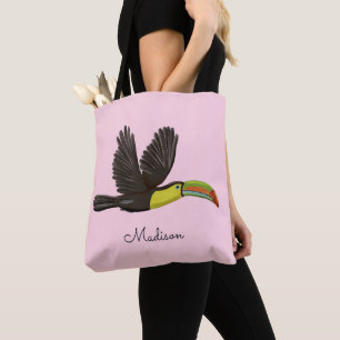 Niedliche rosa exotische tropische Toucan Bird Cus Tasche