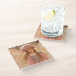 Niedliche Rosa Fairy Fantasy Malerei Glasuntersetzer