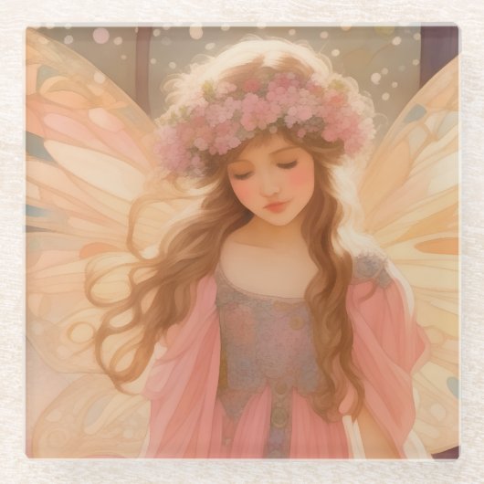 Niedliche Rosa Fairy Fantasy Malerei Glasuntersetzer (Vorderseite)