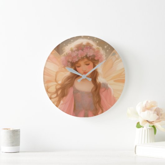 Niedliche Rosa Fairy Fantasy Malerei Große Wanduhr (Zuhause)