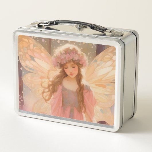 Niedliche Rosa Fairy Fantasy Malerei Metall Brotdose (Rückseite)