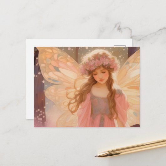Niedliche Rosa Fairy Fantasy Malerei Postkarte (Vorderseite/Rückseite Beispiel)