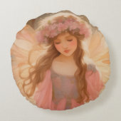 Niedliche Rosa Fairy Fantasy Malerei Rundes Kissen (Rückseite)