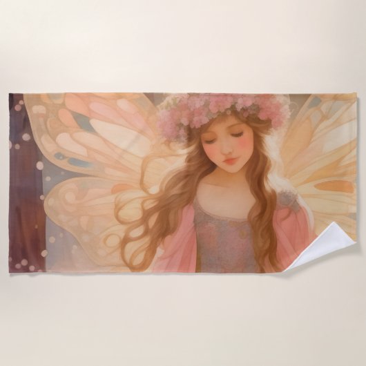 Niedliche Rosa Fairy Fantasy Malerei Strandtuch (Vorderseite)