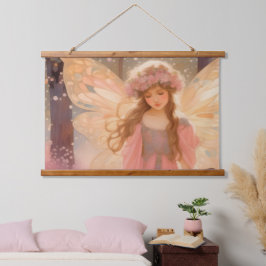 Niedliche Rosa Fairy Fantasy Malerei Wandteppich Mit Holzrahmen