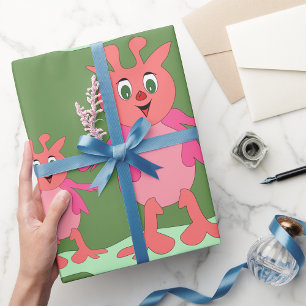 Niedliche rosa Fantasiewesen Whimsistische Außerir Geschenkpapier