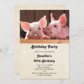 Niedliche rosa Ferkel Fotografie Geburtstag Einladung (Vorne/Hinten)