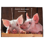 Niedliche rosa Ferkel Tierfotos Geburtstag Große Geschenktüte (Rückseite)