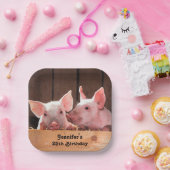 Niedliche rosa Ferkel Tierfotos Geburtstag Pappteller (Party)