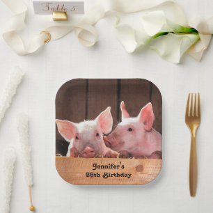Niedliche rosa Ferkel Tierfotos Geburtstag Pappteller