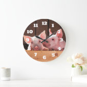 Niedliche rosa Ferkel Tierfotos Große Wanduhr (Zuhause)