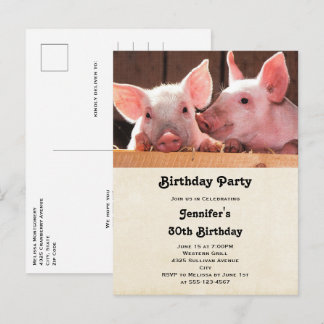 Niedliche Rosa Ferkel Tierisches Foto Geburtstag e Einladungspostkarte