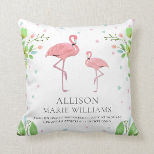 Niedliche rosa Flamingo Mädchen Geburtsstatistiken Kissen