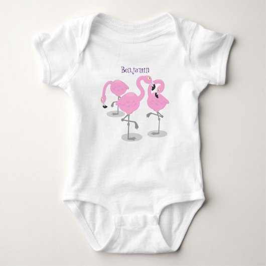 Niedliche Rosa-Flamingo-Trio-Cartoon-Abbildung Baby Strampler (Vorderseite)