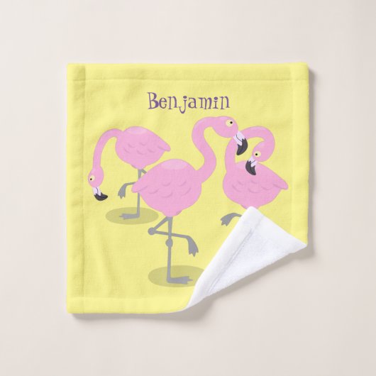 Niedliche Rosa-Flamingo-Trio-Cartoon-Abbildung Badhandtuch Set (Waschlappen)