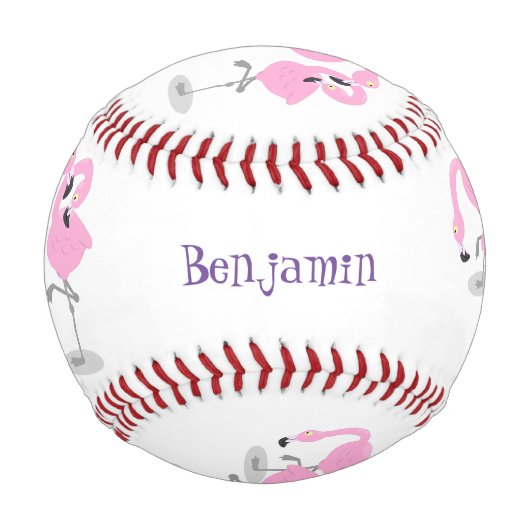 Niedliche Rosa-Flamingo-Trio-Cartoon-Abbildung Baseball (Vorderseite)