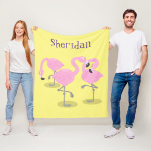 Niedliche Rosa-Flamingo-Trio-Cartoon-Abbildung Fleecedecke