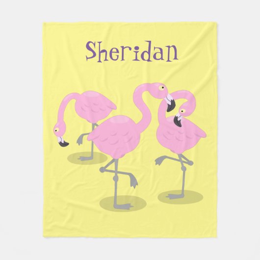 Niedliche Rosa-Flamingo-Trio-Cartoon-Abbildung Fleecedecke (Vorderseite)