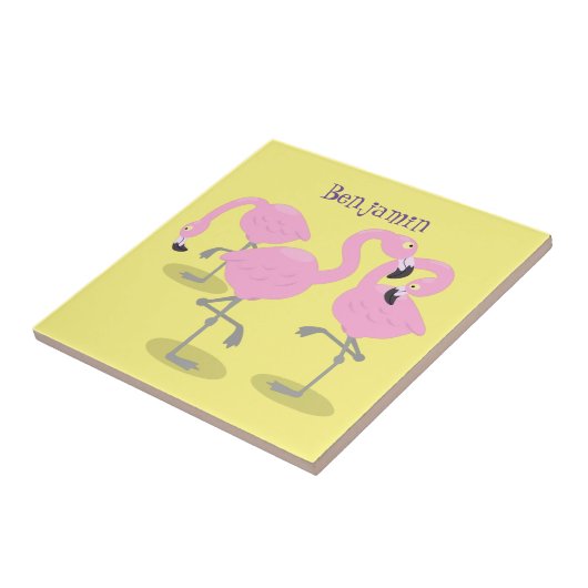 Niedliche Rosa-Flamingo-Trio-Cartoon-Abbildung Fliese (Seite)