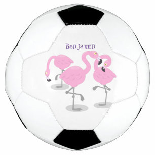 Niedliche Rosa-Flamingo-Trio-Cartoon-Abbildung Fußball