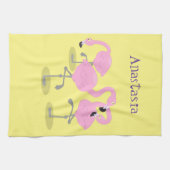 Niedliche Rosa-Flamingo-Trio-Cartoon-Abbildung Geschirrtuch (Horizontal)