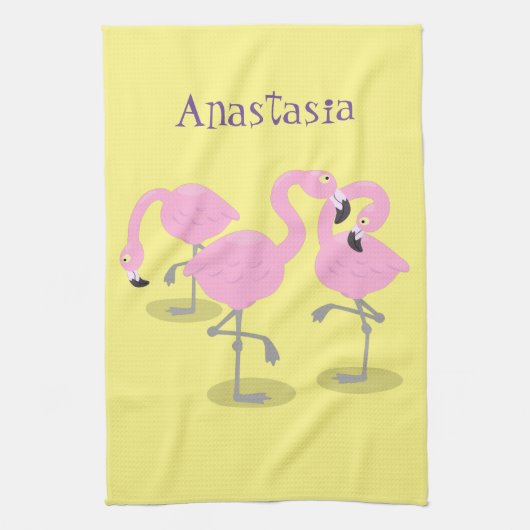 Niedliche Rosa-Flamingo-Trio-Cartoon-Abbildung Geschirrtuch (Vertikal)