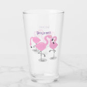 Niedliche Rosa-Flamingo-Trio-Cartoon-Abbildung Glas (Rückseite)