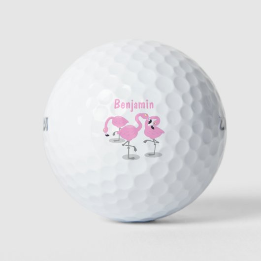 Niedliche Rosa-Flamingo-Trio-Cartoon-Abbildung Golfball (Vorderseite)