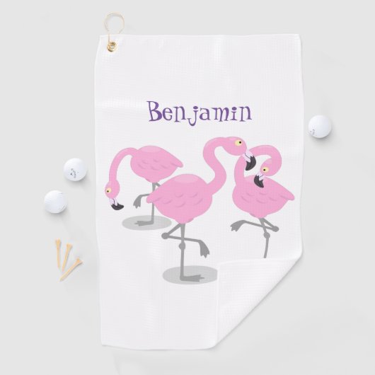 Niedliche Rosa-Flamingo-Trio-Cartoon-Abbildung Golfhandtuch (Insitu)