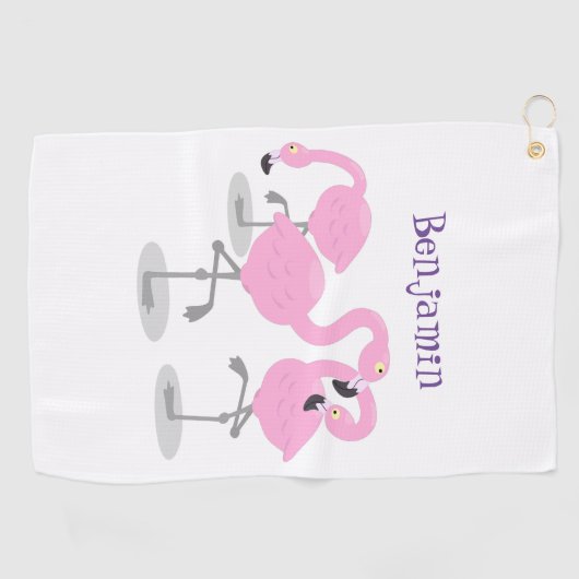 Niedliche Rosa-Flamingo-Trio-Cartoon-Abbildung Golfhandtuch (Horizontal)