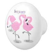 Niedliche Rosa-Flamingo-Trio-Cartoon-Abbildung Keramikknauf (Rechts)