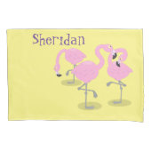 Niedliche Rosa-Flamingo-Trio-Cartoon-Abbildung Kissenbezug (Vorderseite)