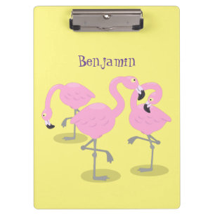 Niedliche Rosa-Flamingo-Trio-Cartoon-Abbildung Klemmbrett