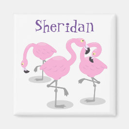 Niedliche Rosa-Flamingo-Trio-Cartoon-Abbildung Magnet
