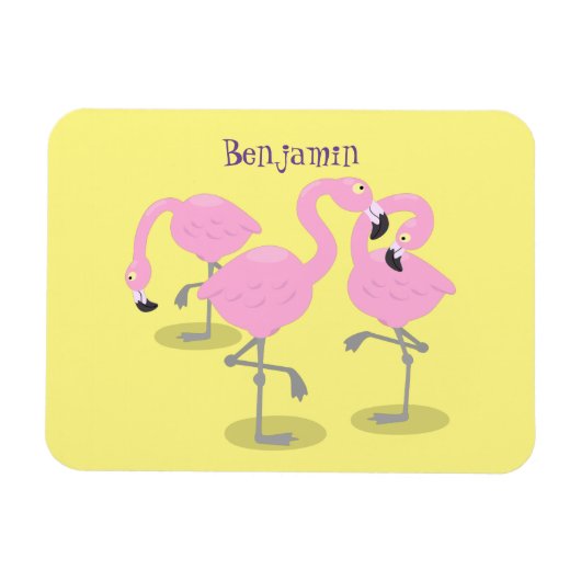 Niedliche Rosa-Flamingo-Trio-Cartoon-Abbildung Magnet (Horizontal)