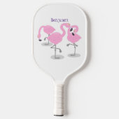 Niedliche Rosa-Flamingo-Trio-Cartoon-Abbildung Pickleball Schläger (Rückseite)